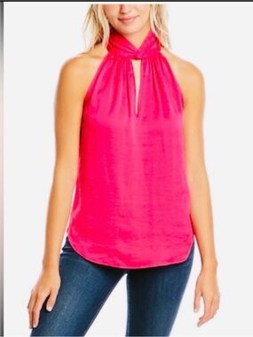 Anne Klein Bright Pink Satin Twist Neck Halter Camisole